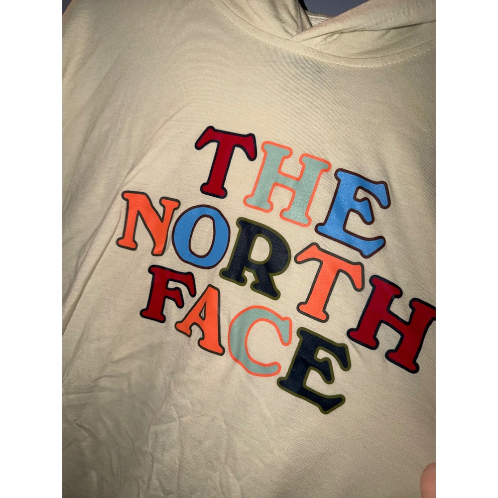 The North Face Mens Large Cream Multi Color Logo Long Sleeve Hooded T-Shirt L - Picture 2 of 5